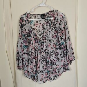 Floral Chiffon Blouse - Black, Pink, Green